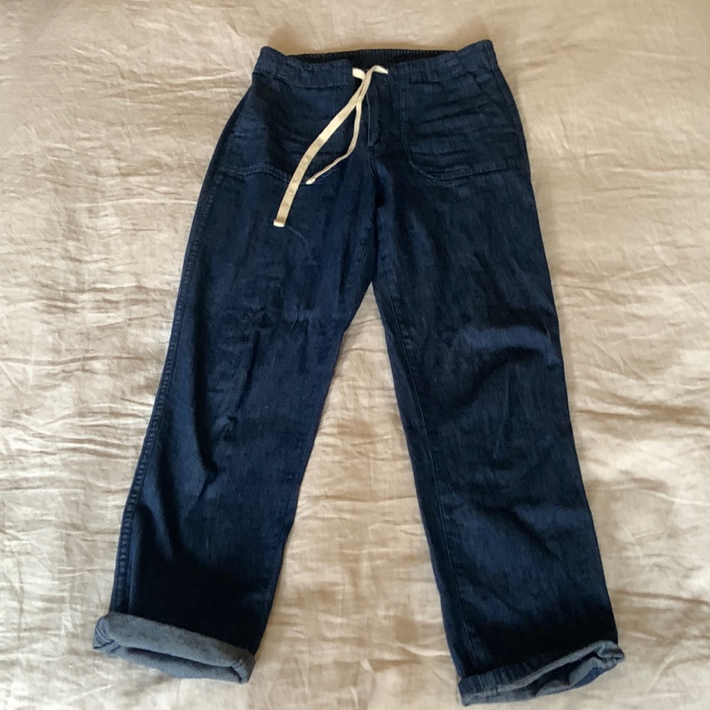 Tie-waist denim camp pant